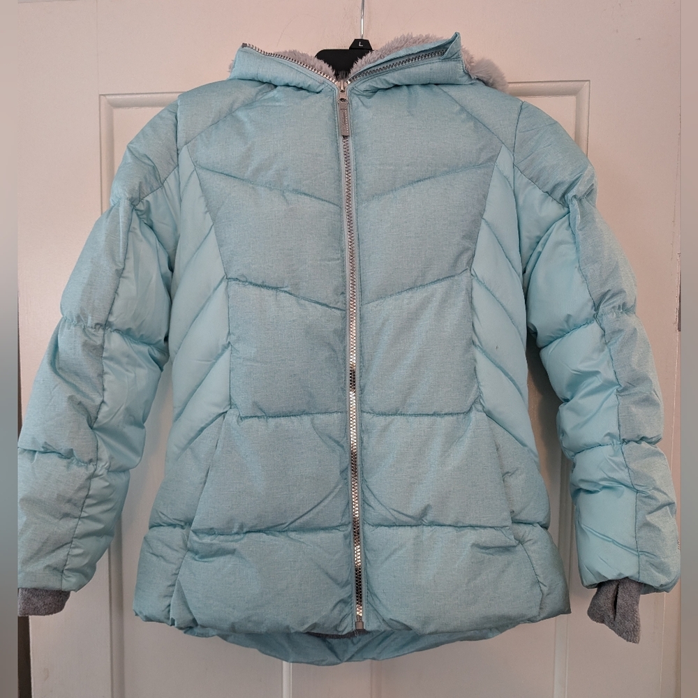 ZeroXposur Girls Hooded Puffer Jacket  With Faux Fur Aqua Blue Size 14/16